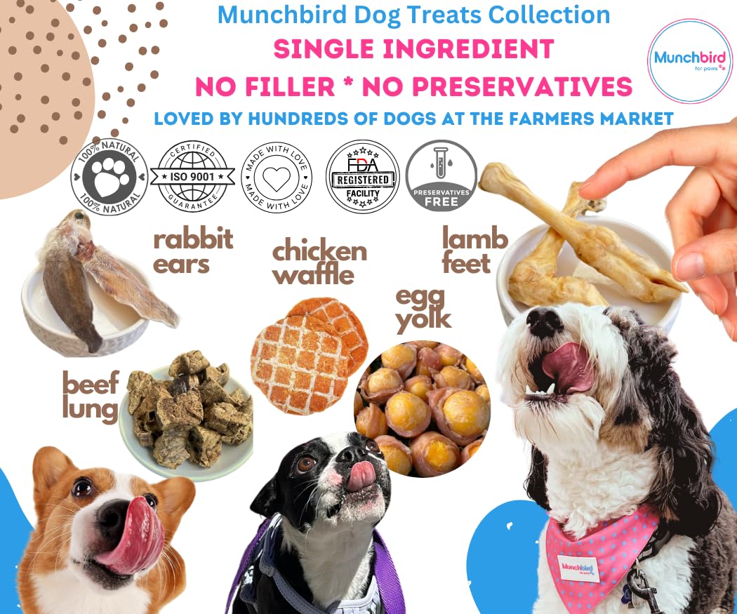 Premium-cut rabbit ear by Munchbird, finer fur and gentler digestion.