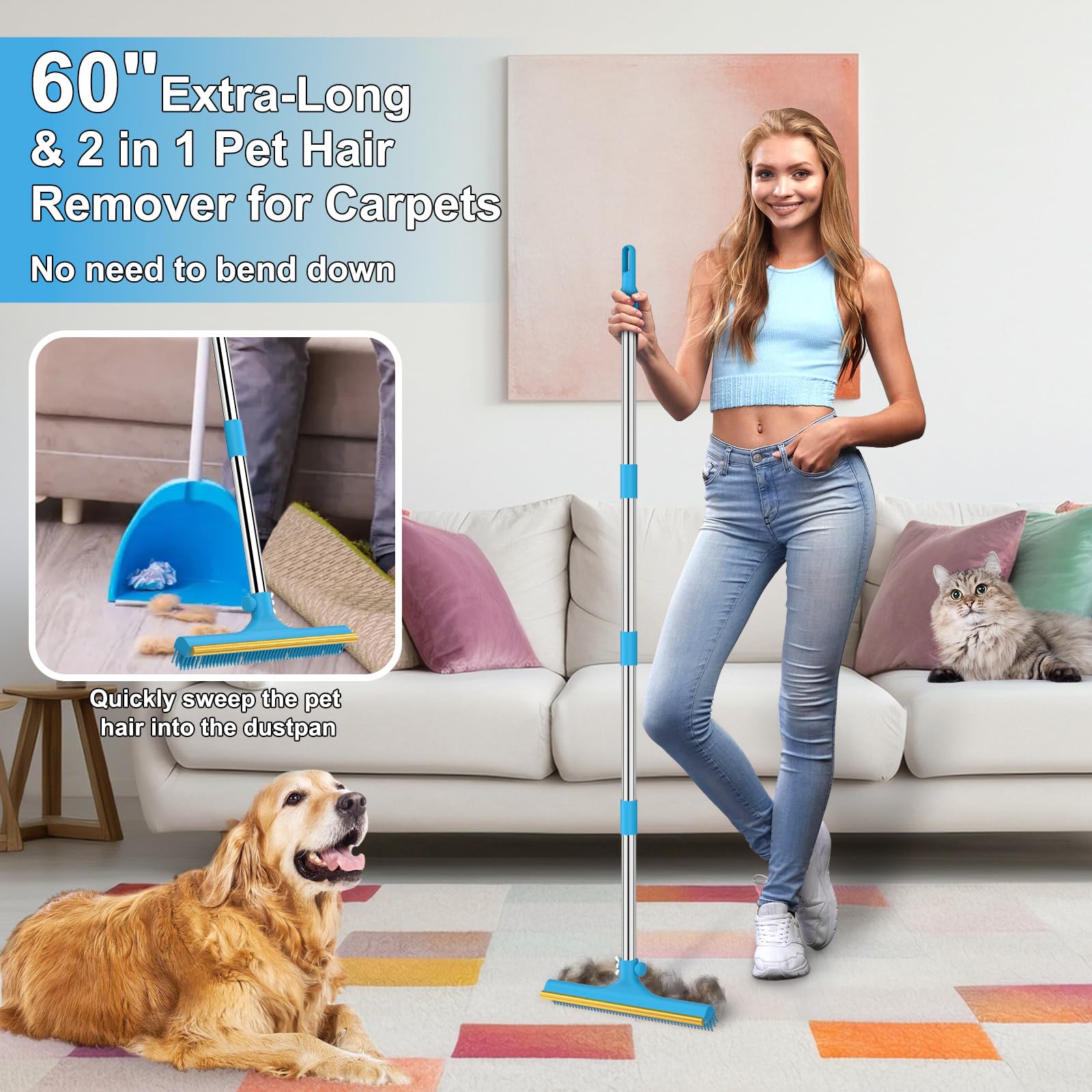 Mupapi 60-inch adjustable handle reaches tall areas with minimal bending