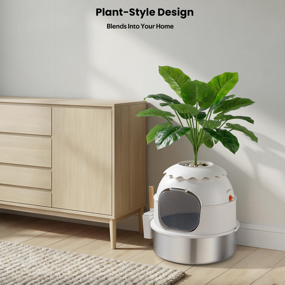 MuseMira hidden litter box with faux plant decor blends with home ambience
