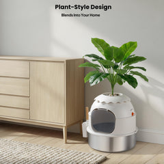 MuseMira hidden litter box with faux plant decor blends with home ambience