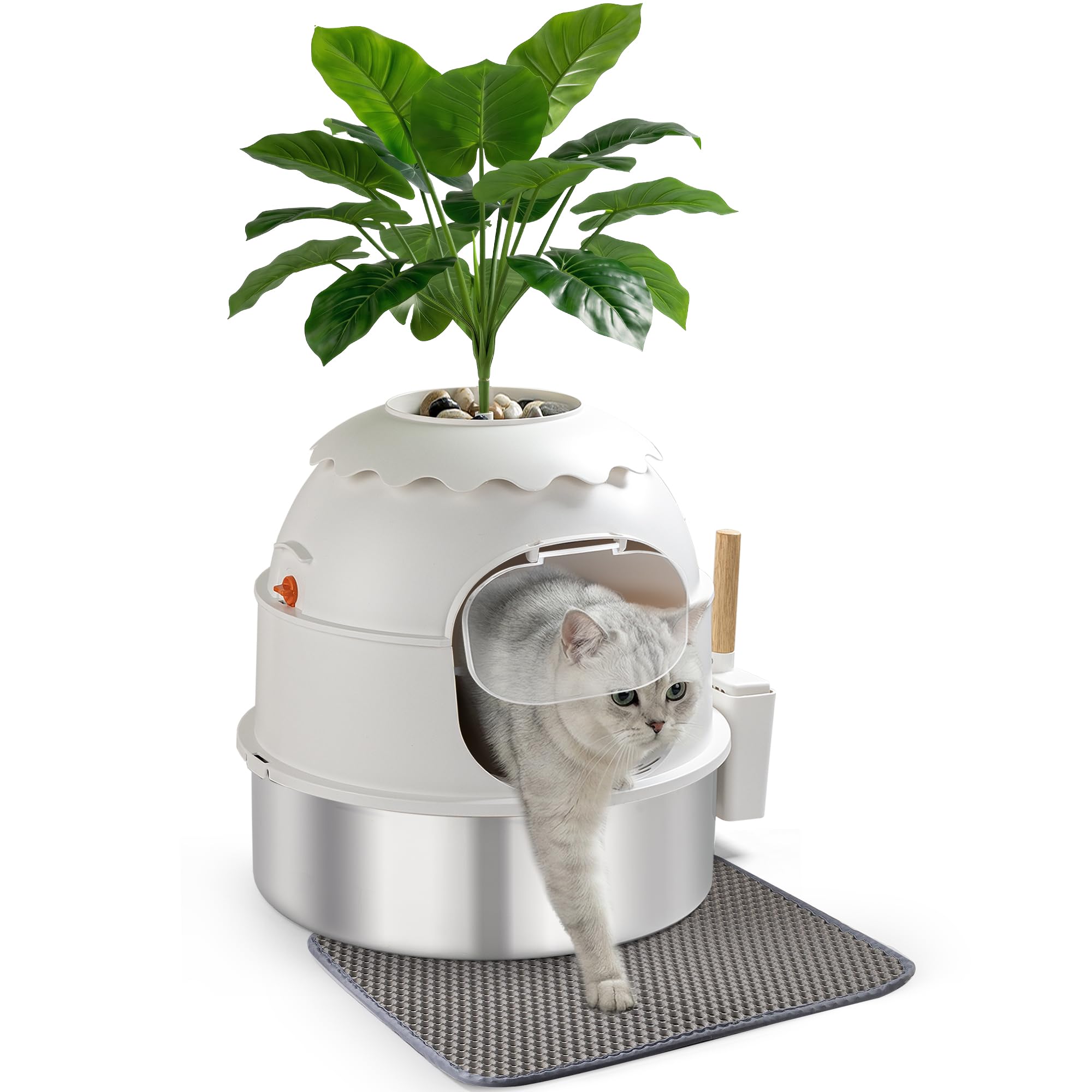 MuseMira hidden litter box front view in stainless steel for discreet, easy cleaning