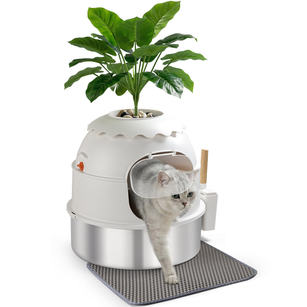 MuseMira hidden litter box front view in stainless steel for discreet, easy cleaning