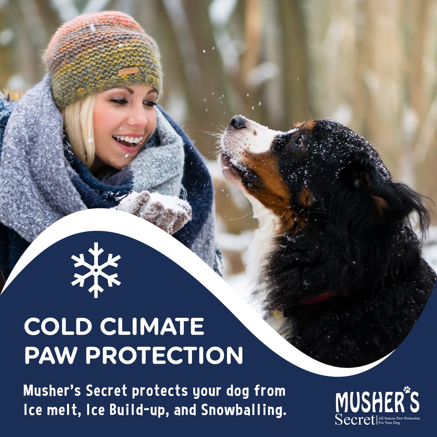 Musher's Secret paw wax with vitamin E moisturizes dry paws.