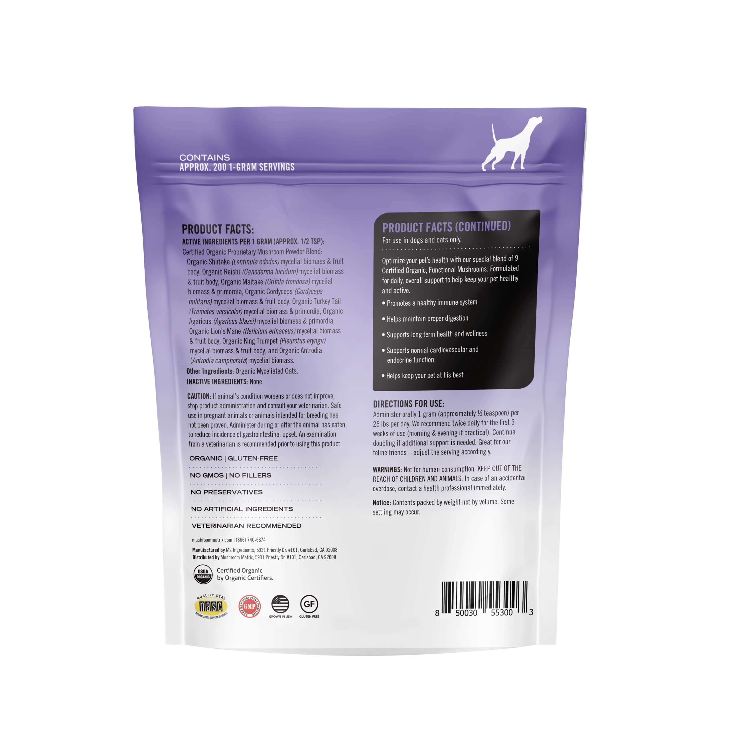 Mushroom Matrix Healthy Pet Powder scoop showing dose for pets.