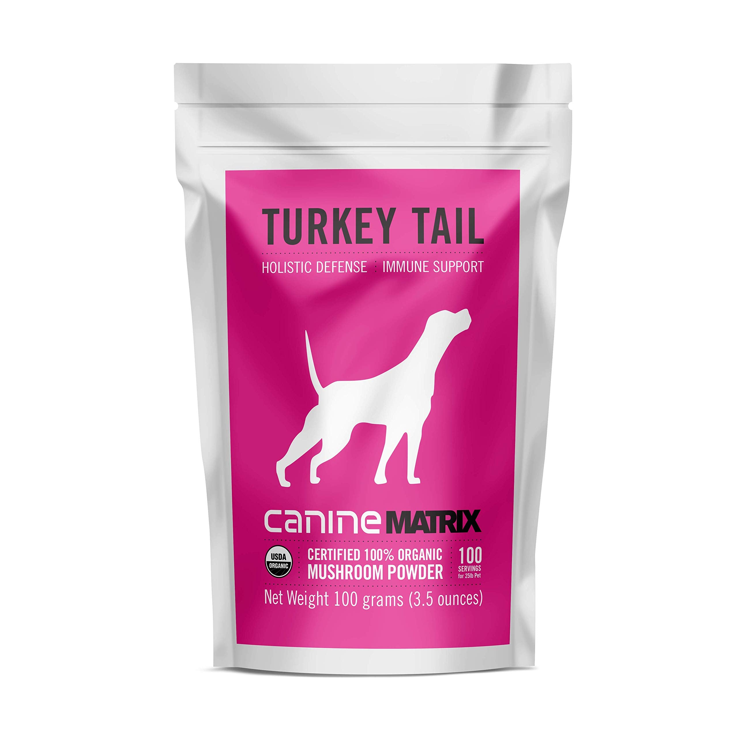Mushroom Matrix Pet serving scoop with powder showcases daily immune support for pets.