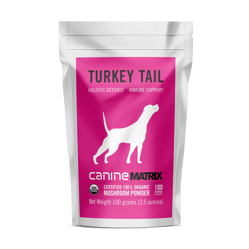 Mushroom Matrix Pet serving scoop with powder showcases daily immune support for pets.