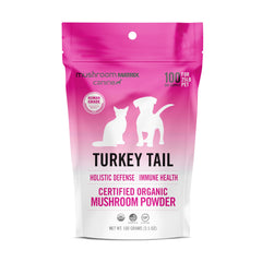 Mushroom Matrix Pet Turkey Tail powder bottle supports immune health for dogs and cats.