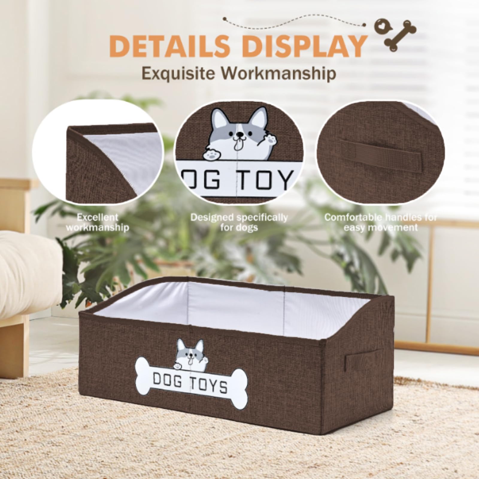 Mutiearo dog toy basket decorative pattern blends with home decor.