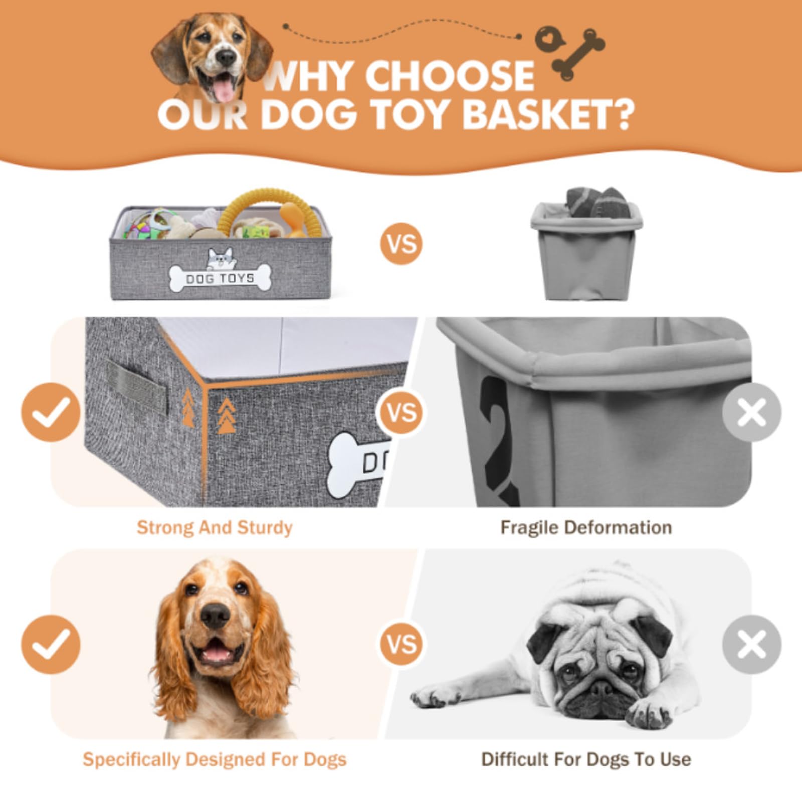 Mutiearo dog toy basket low front design for easy toy access