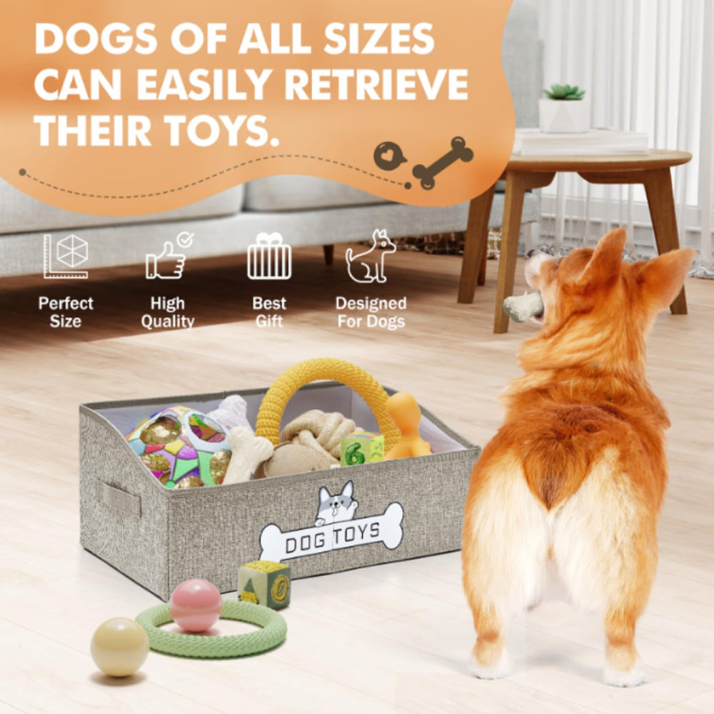 Durable canvas exterior highlights the Mutiearo bin while protecting toys.