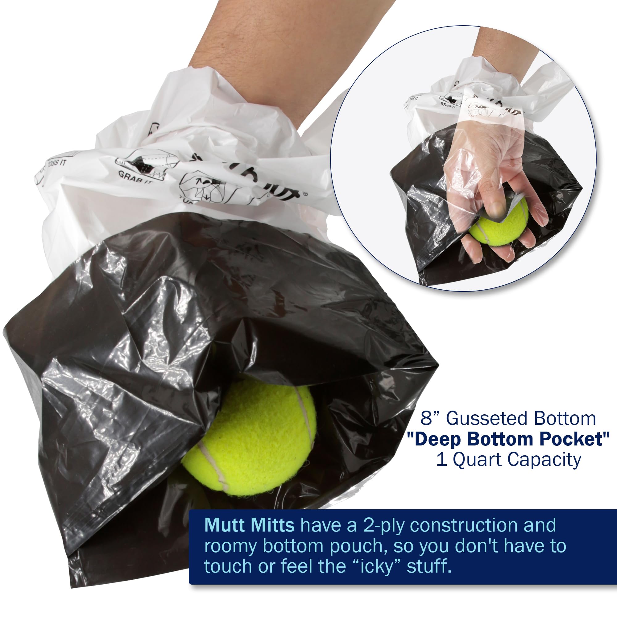 Mutt Mitt leakproof 2-mil bags resist tearing when scooping messes.