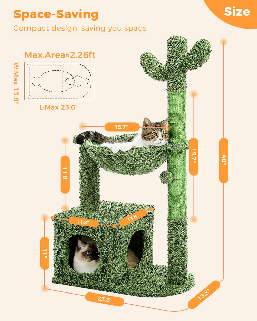 MUTTROS Cactus Cat Tree green design blends with indoor spaces.
