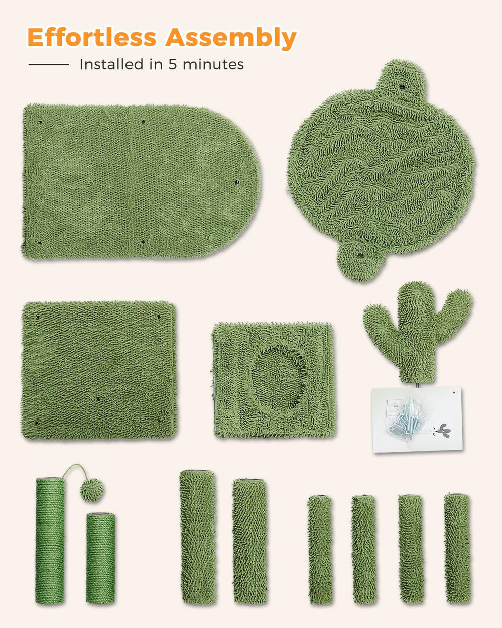 MUTTROS Cactus Cat Tree sturdy plywood base keeps claws and paws safe.