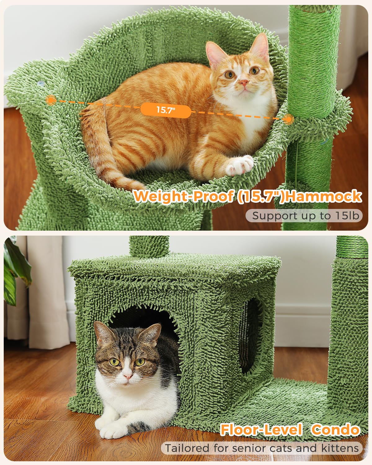 MUTTROS Cactus Cat Tree replaceable toy ball sparks playful activity.