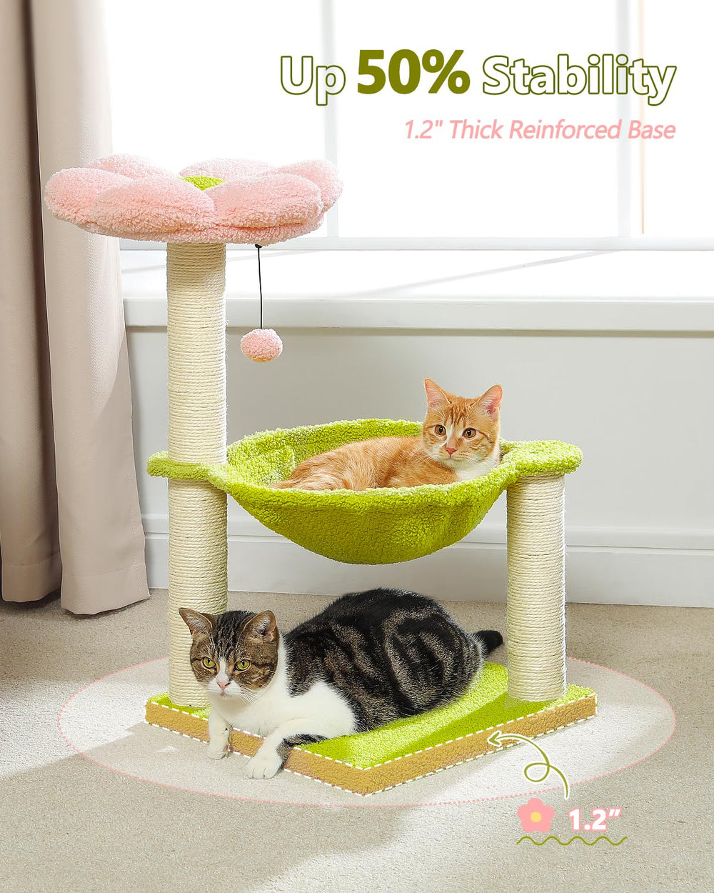 MUTTROS Flower Cat Tree base stability reduces tipping during climbing.