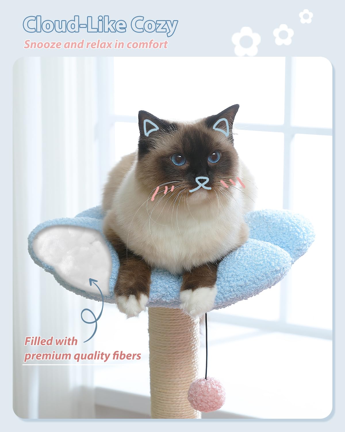 MUTTROS Flower Cat Tree blue top perch for kittens' perching.