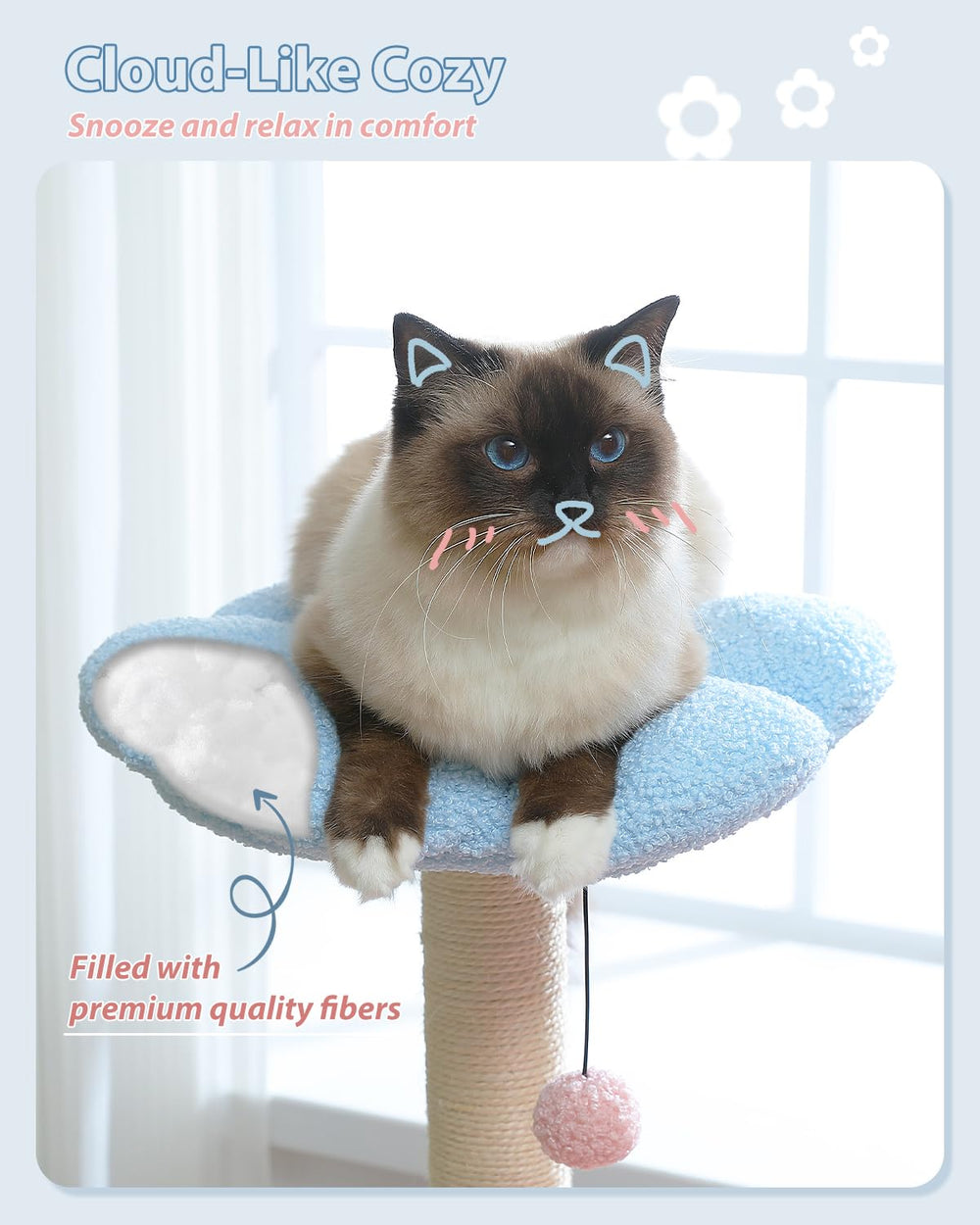 MUTTROS Flower Cat Tree blue top perch for kittens' perching.