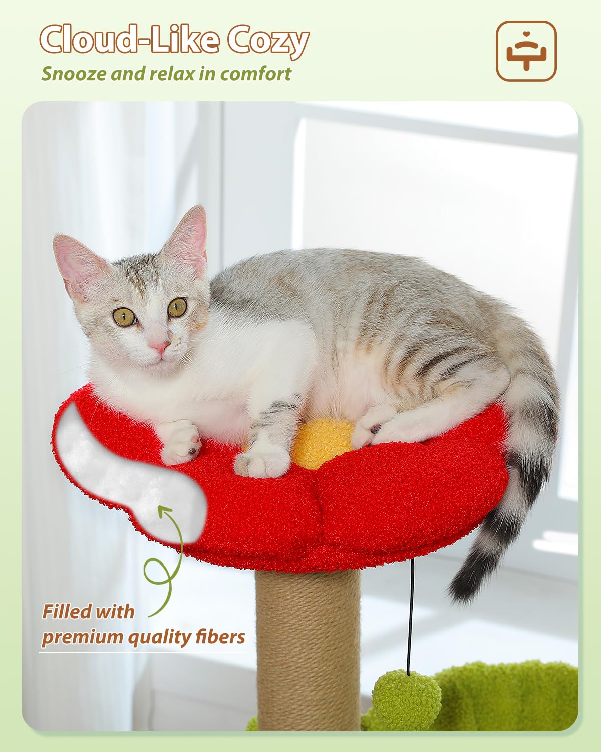 MUTTROS Flower Cat Tree CARB P2 board enhances safety and durability.