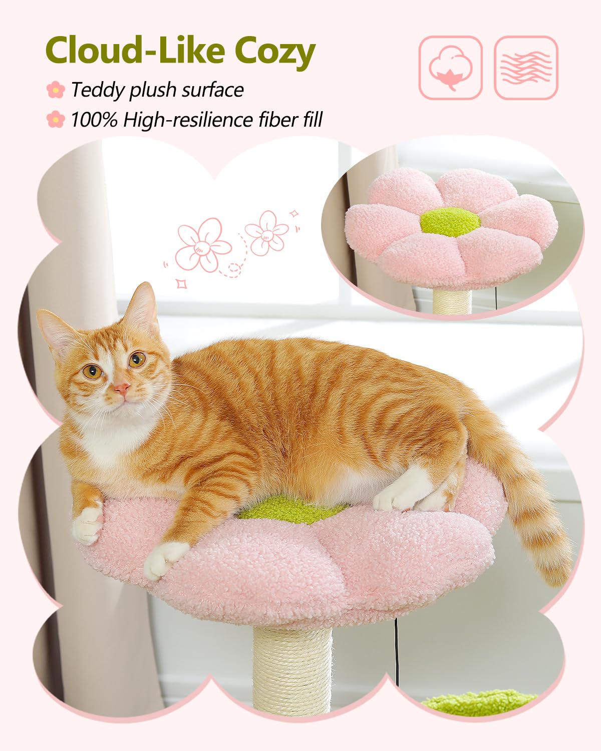 MUTTROS Flower Cat Tree easy-clean surface simplifies maintenance.