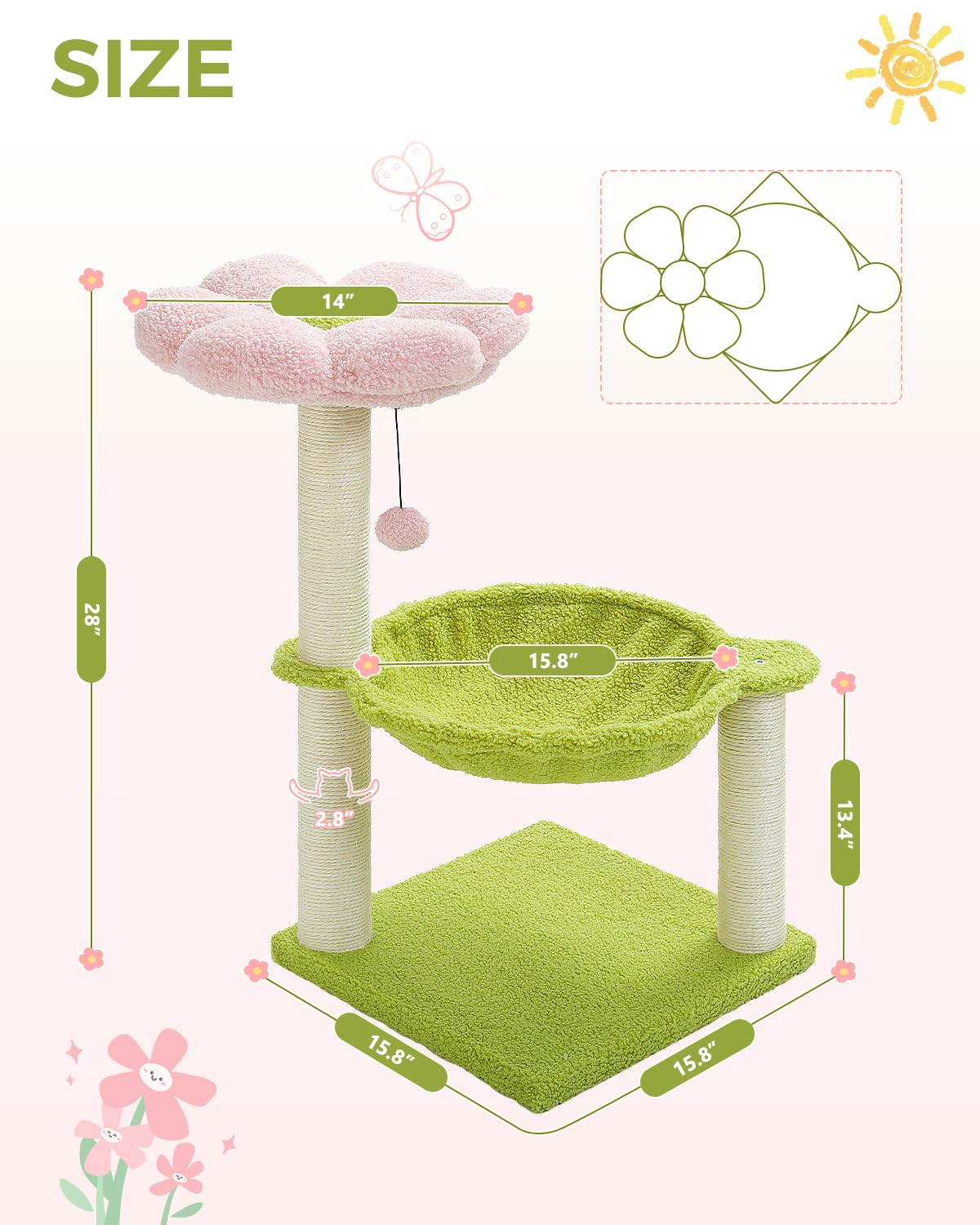 MUTTROS Flower Cat Tree fur toy ball sparks playful interaction.