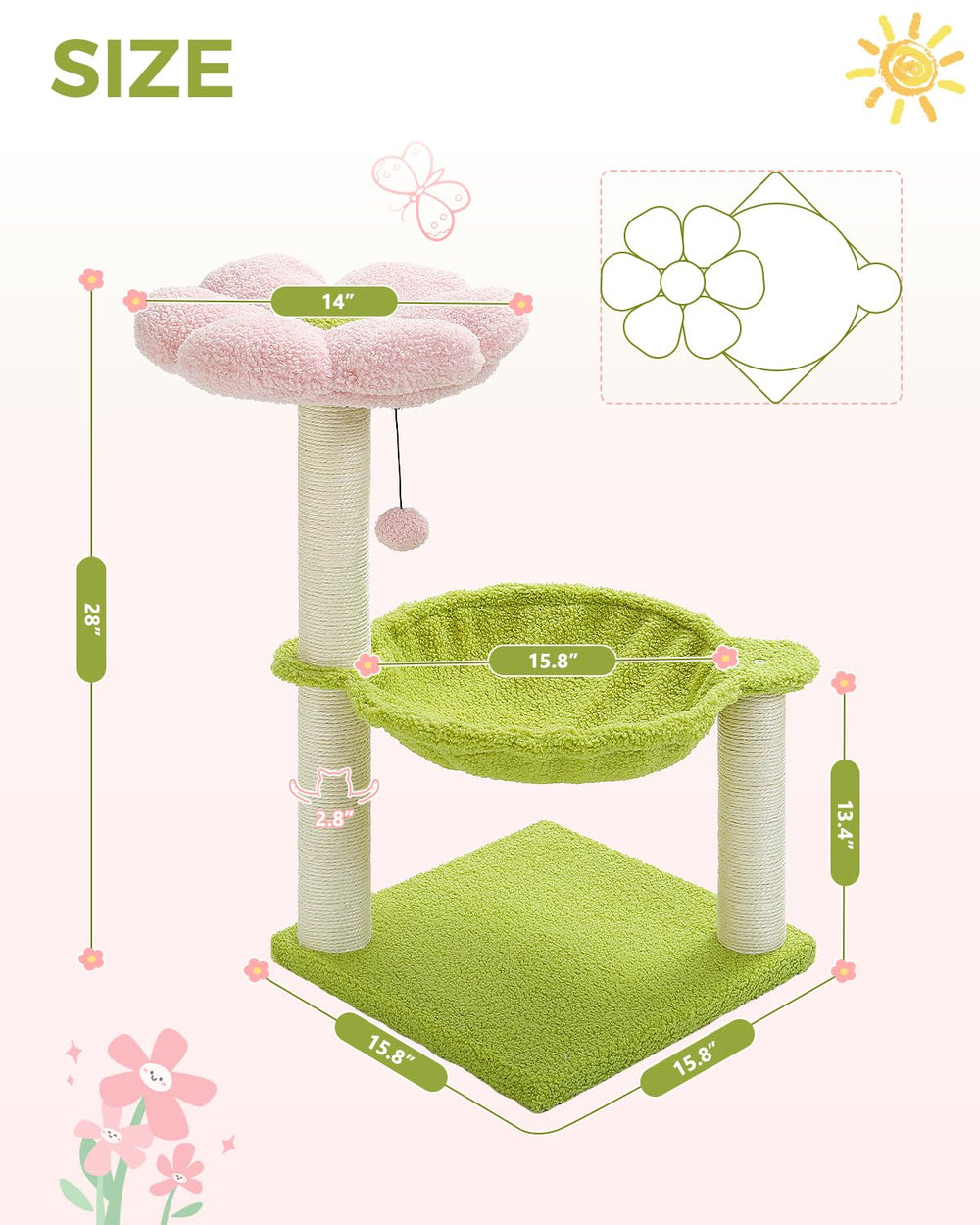 MUTTROS Flower Cat Tree fur toy ball sparks playful interaction.