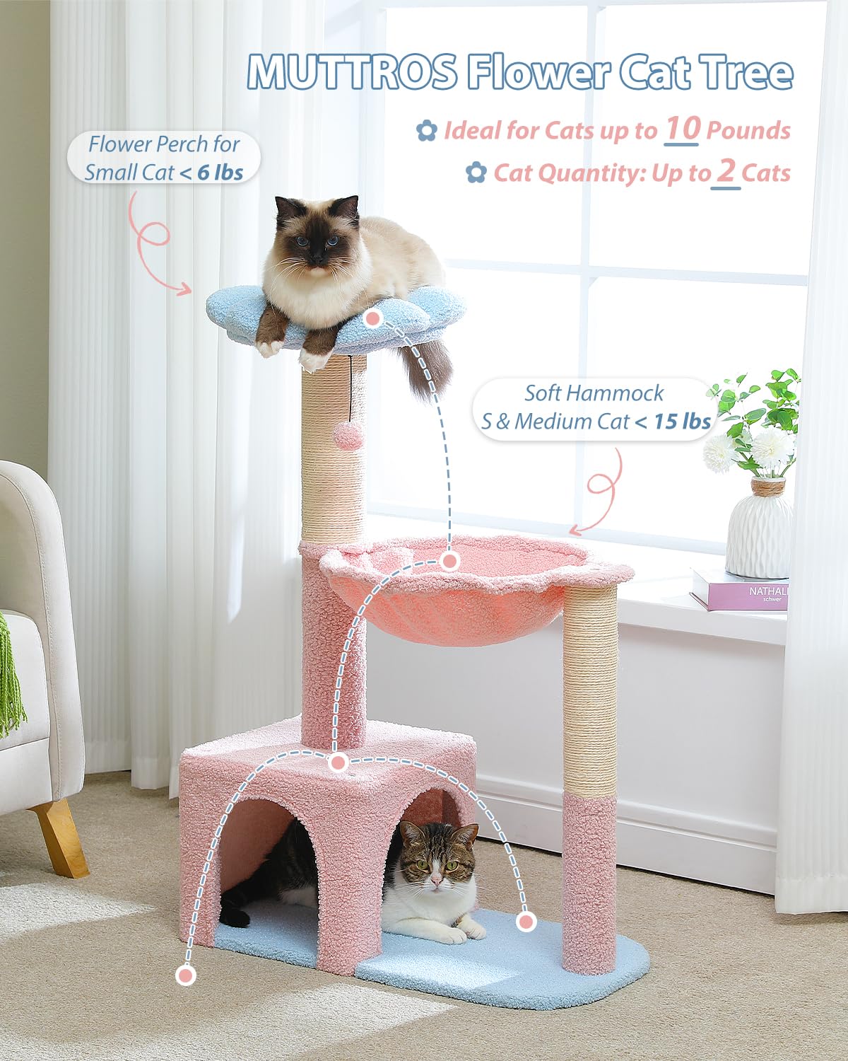 MUTTROS Flower Cat Tree hammock for cozy lounging and relaxation.