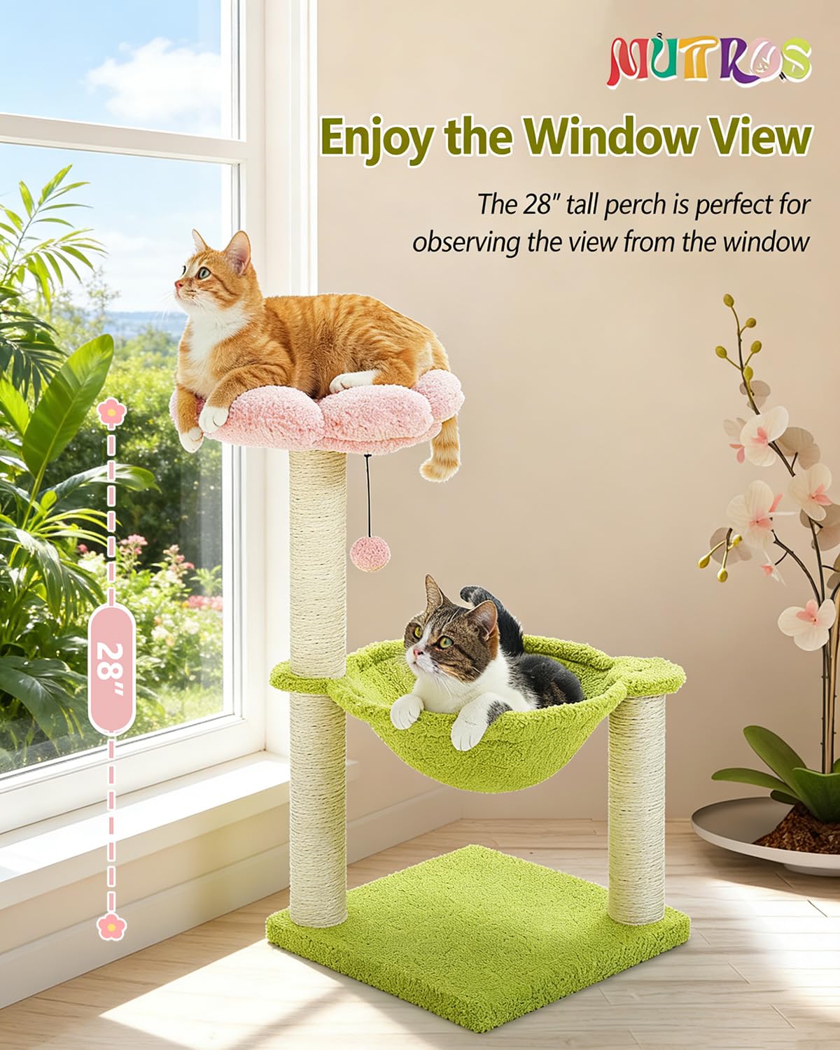 MUTTROS Flower Cat Tree large hammock accommodates small cats for lounging.
