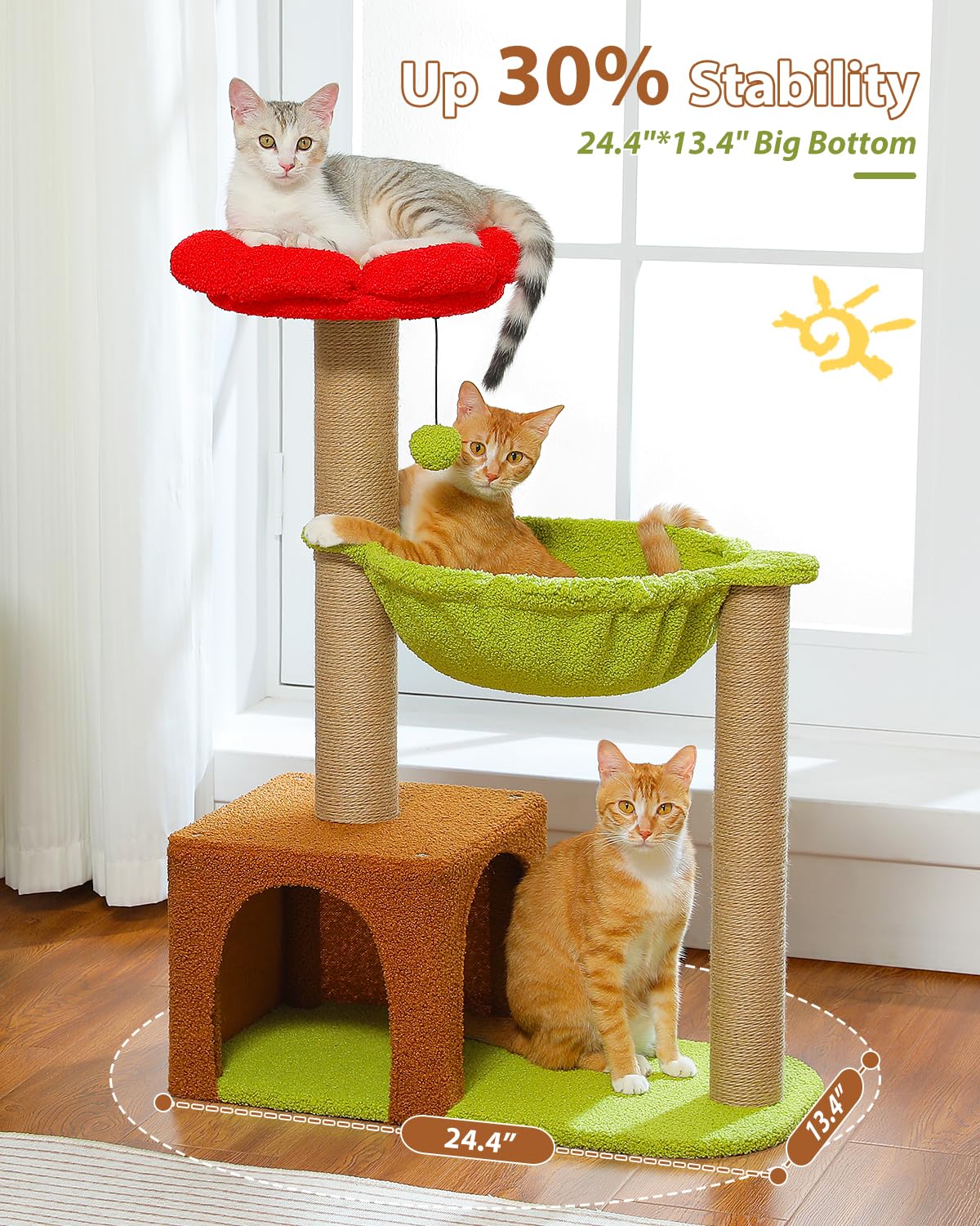 MUTTROS Flower Cat Tree natural sisal posts for healthy scratching and play.