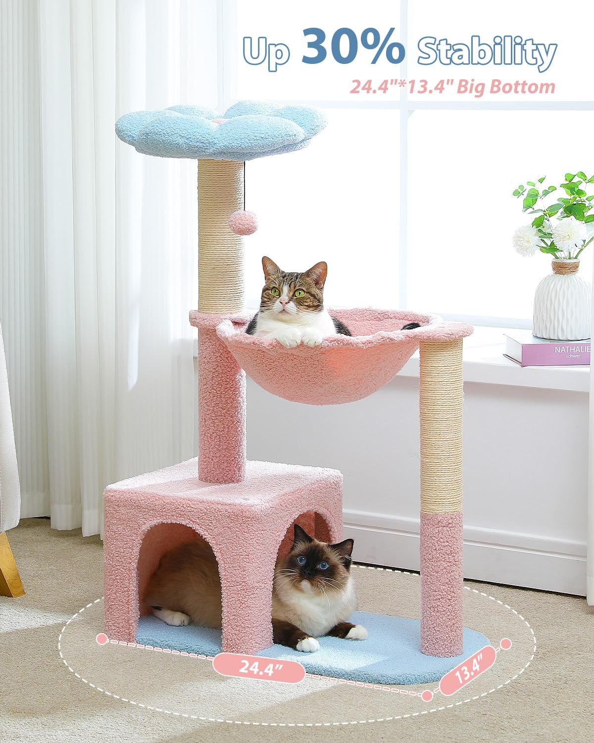 MUTTROS Flower Cat Tree sisal posts encourage natural scratching.