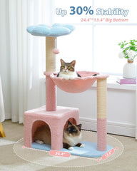 MUTTROS Flower Cat Tree sisal posts encourage natural scratching.