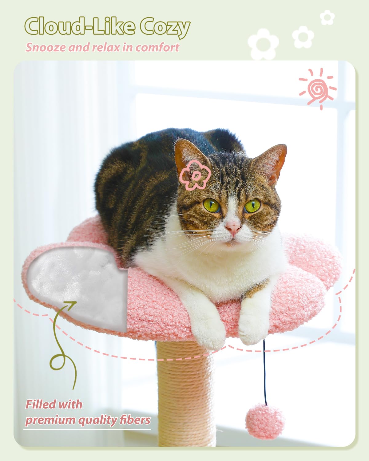 MUTTROS Flower Cat Tree Stable Base enhances safety during climbs.