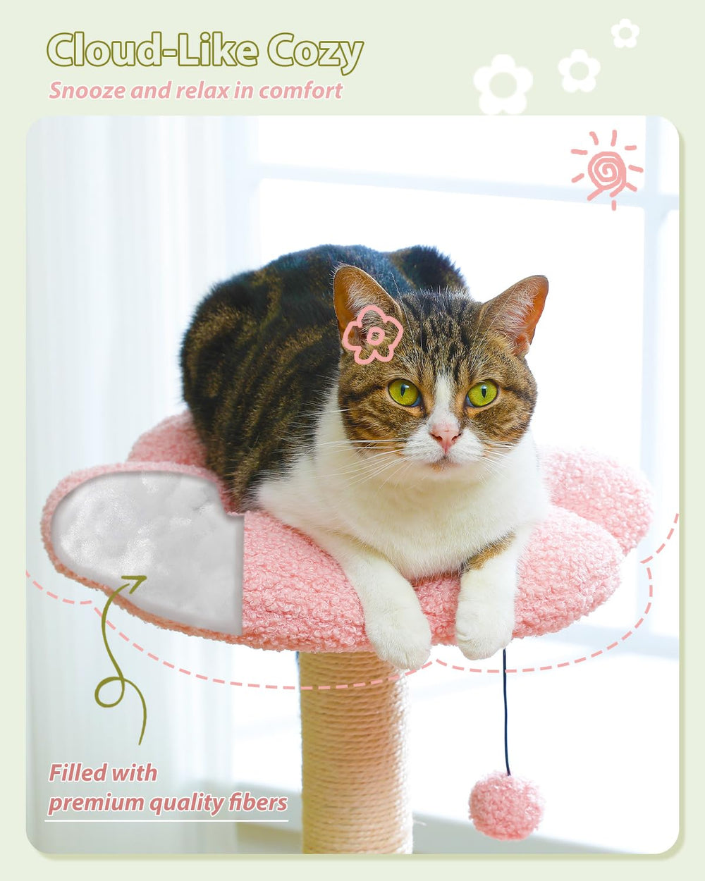 MUTTROS Flower Cat Tree Stable Base enhances safety during climbs.