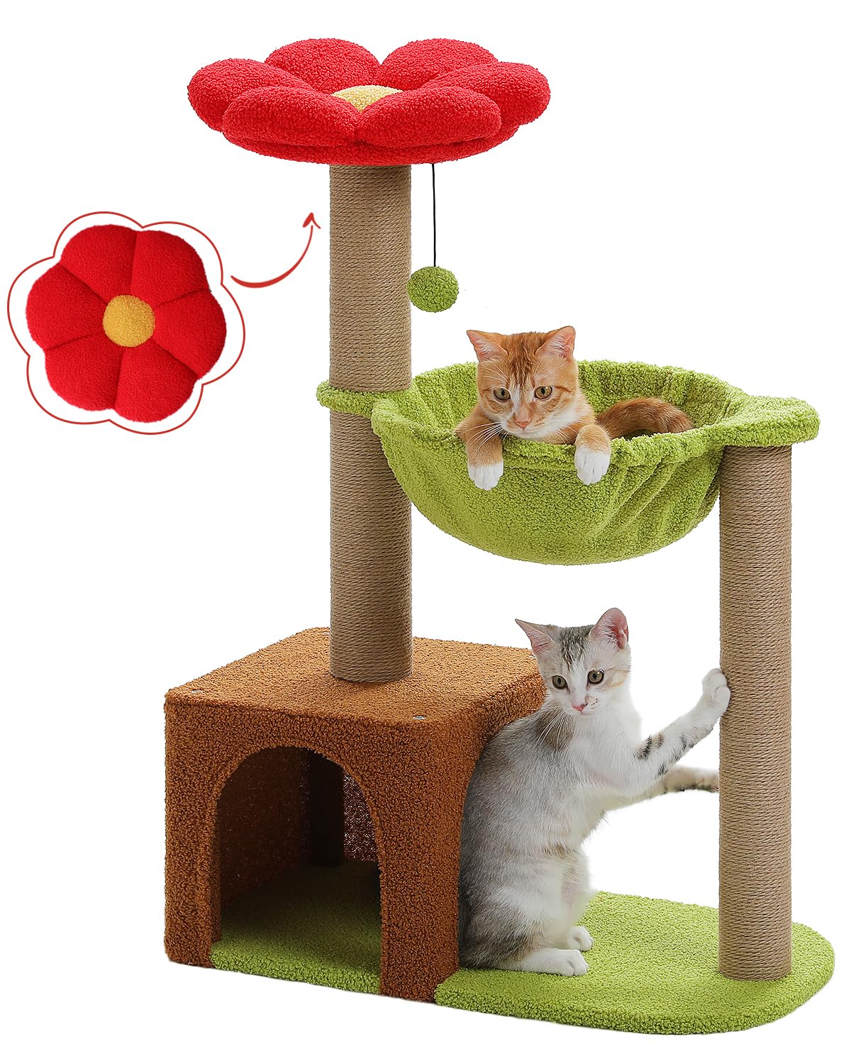 MUTTROS Flower Cat Tree top perch showcases jungle-inspired design for curious cats.