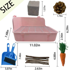 MUYG corner litter box with guardrail and mesh to contain mess.