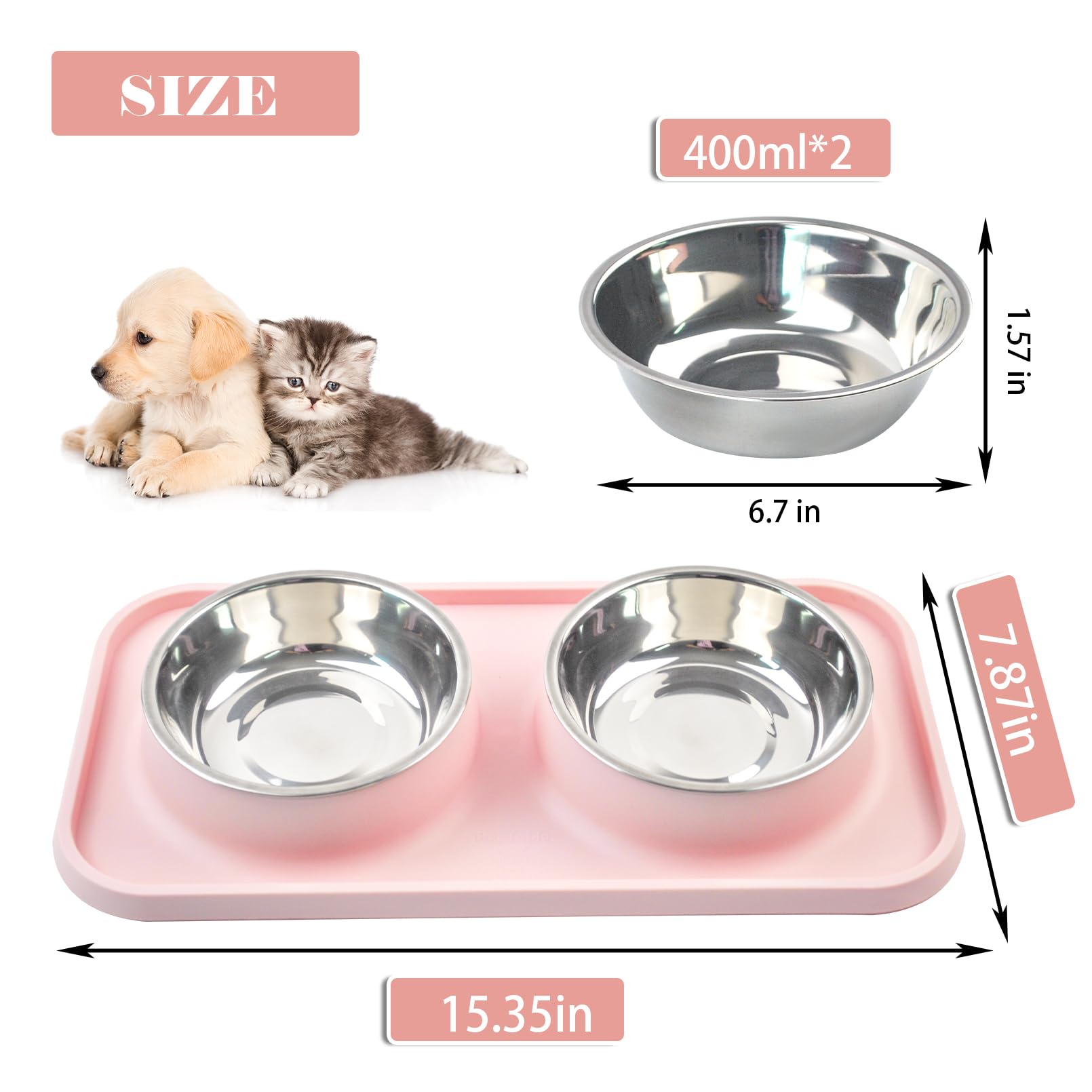 MUYG pink stainless steel bowls with removable inserts for easy cleaning