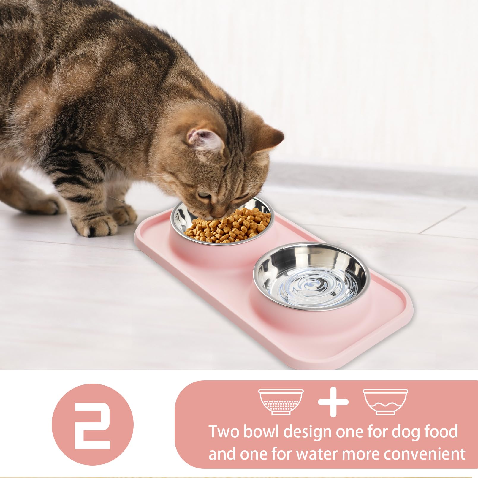 MUYG pink pet bowl set supports simultaneous food and water