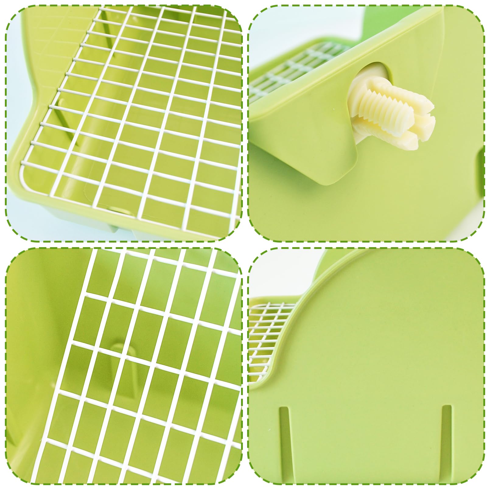 MUYG green plastic litter box suitable for rabbits and other small pets.