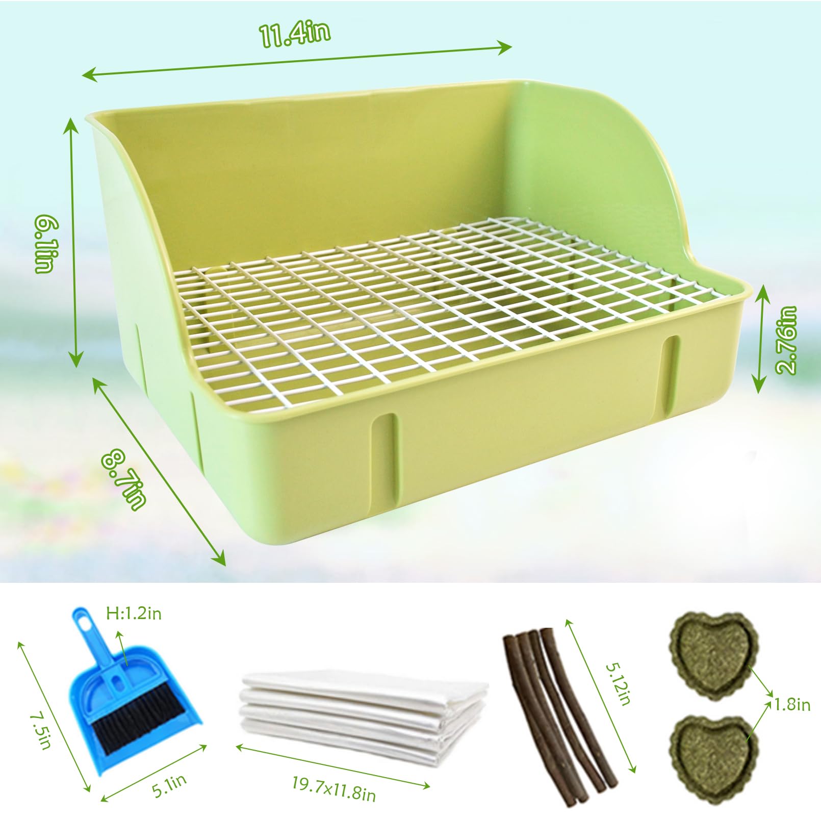 MUYG corner litter box design with guardrail to reduce spills.