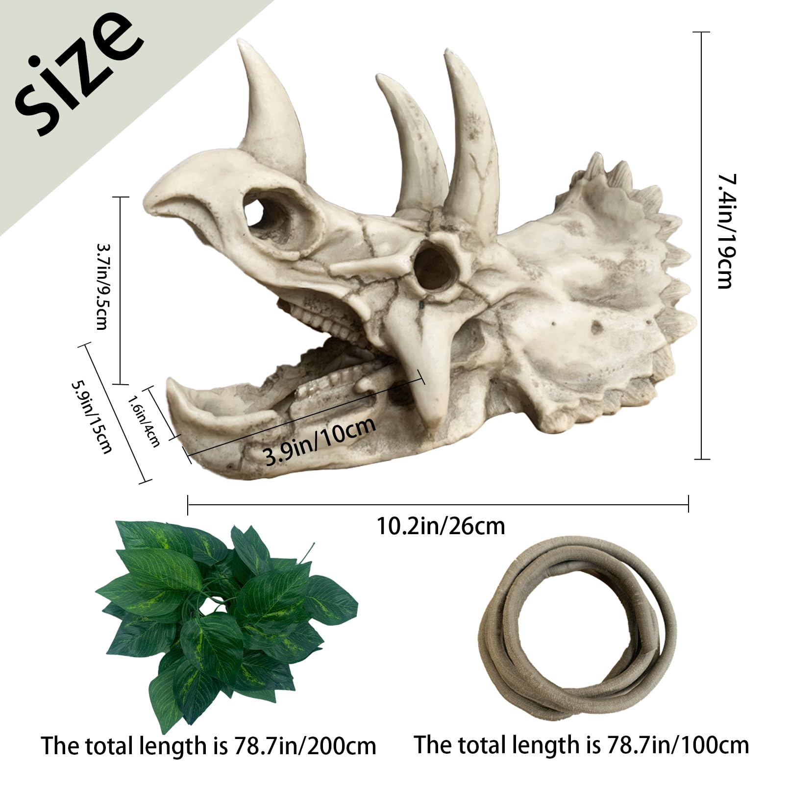 MUYG Triceratops skull bone decor enhances terrarium aesthetics and concealment.