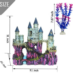 MUYG aquarium castle with colorful plants brightening freshwater and saltwater tanks