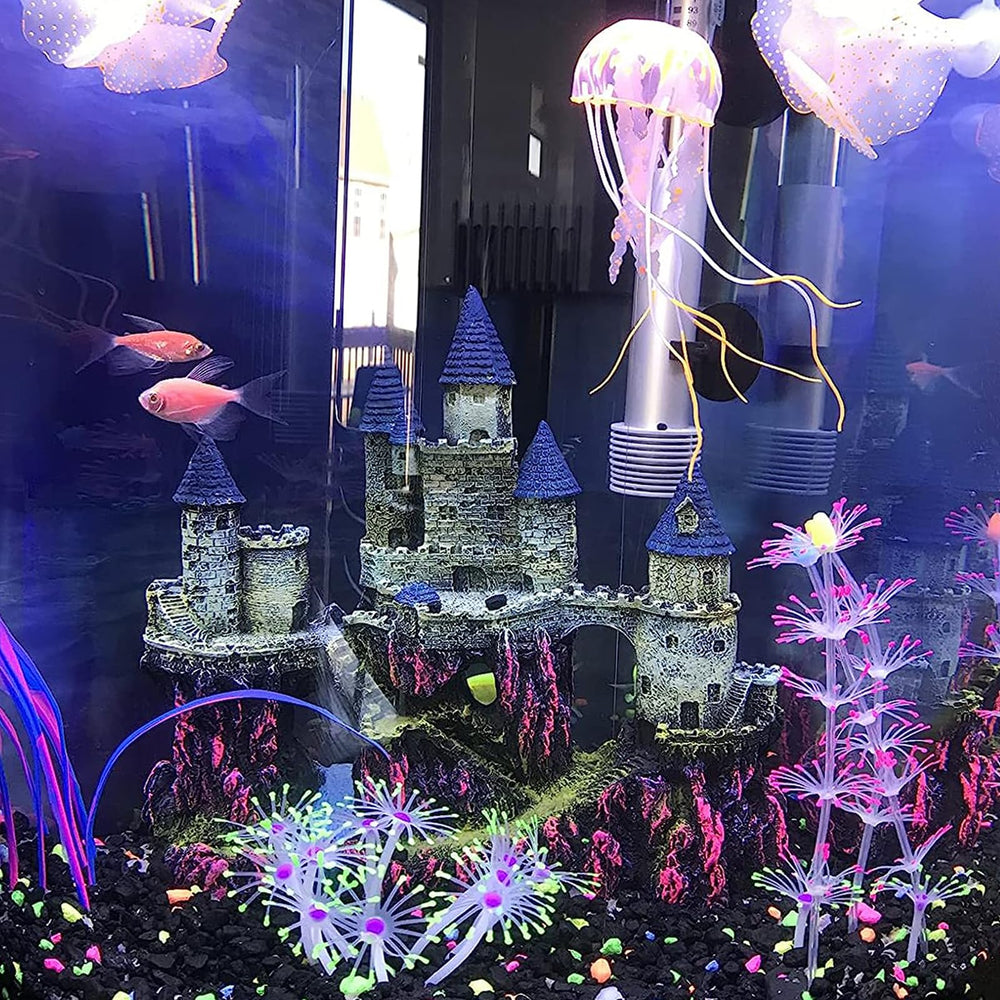 MUYG aquarium castle side view showing double-sided design for placement flexibility