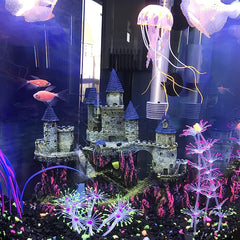 MUYG aquarium castle side view showing double-sided design for placement flexibility