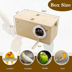 MUYG nesting box includes perch for resting and play