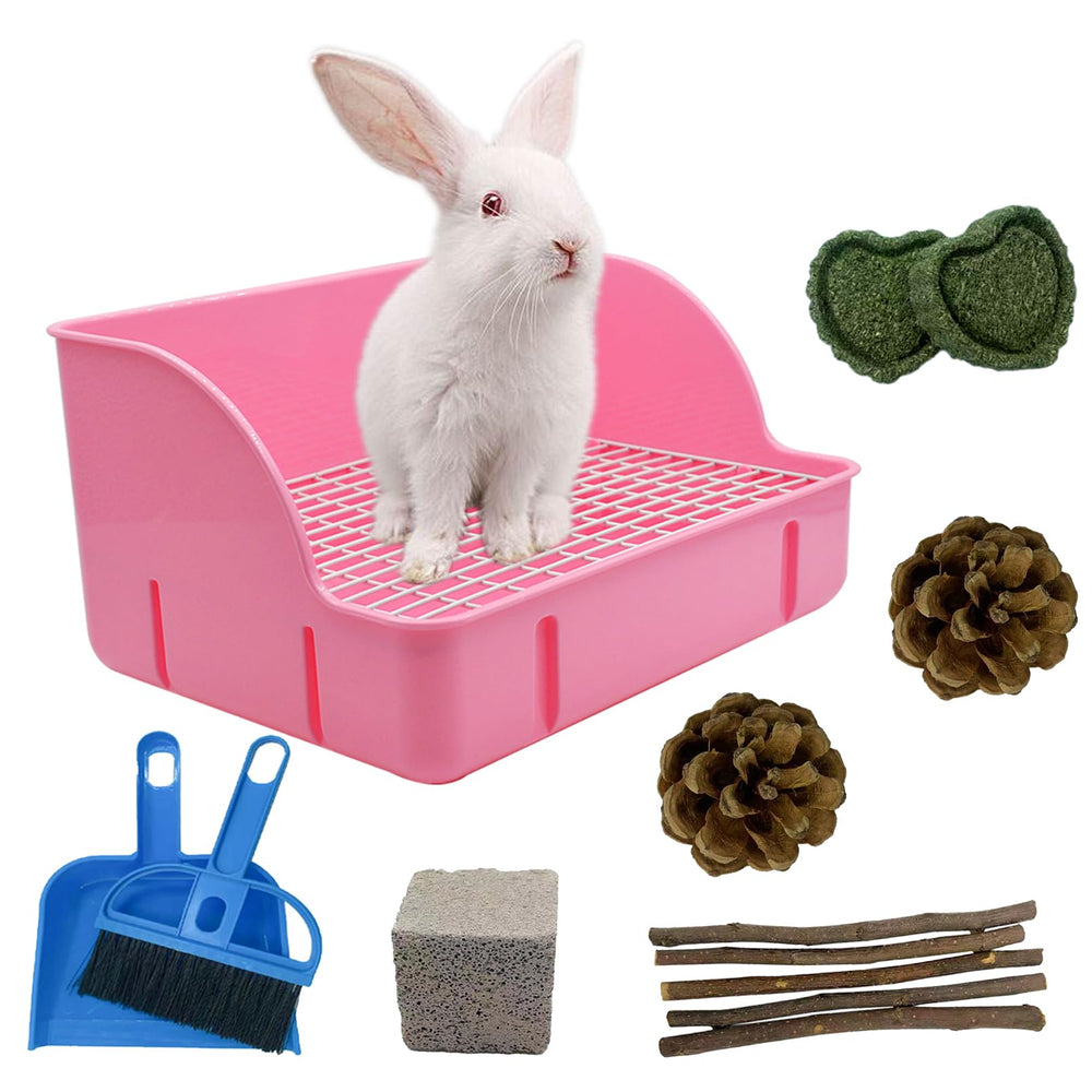 MUYG rabbit litter box blue in cage keeps corners tidy.