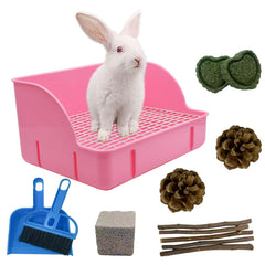 MUYG rabbit litter box blue in cage keeps corners tidy.