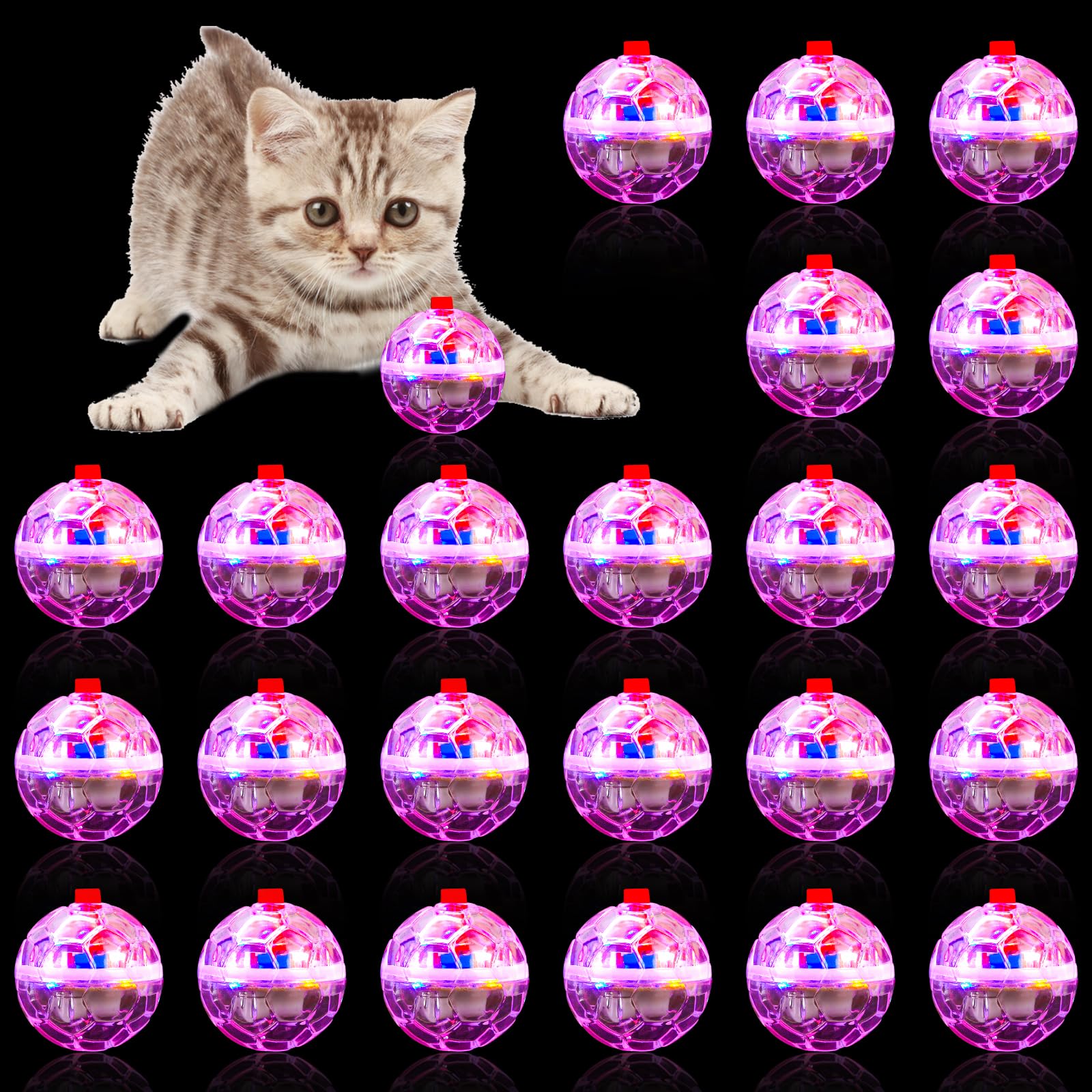 MVNIHEK 24-piece light up cat balls glow pack for interactive play