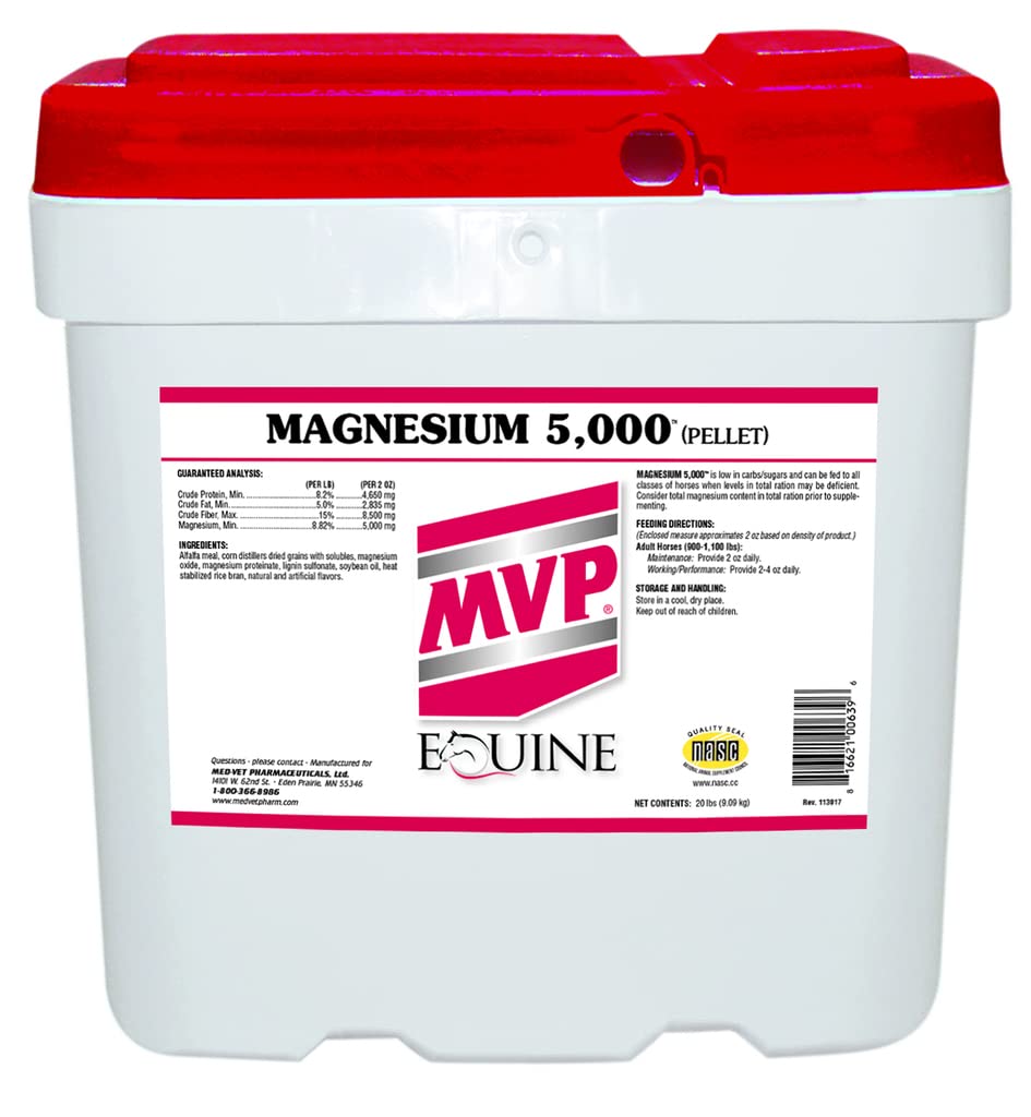 MVP Magnesium 5000 pellets in bag front support calmness and daily energy for horses.