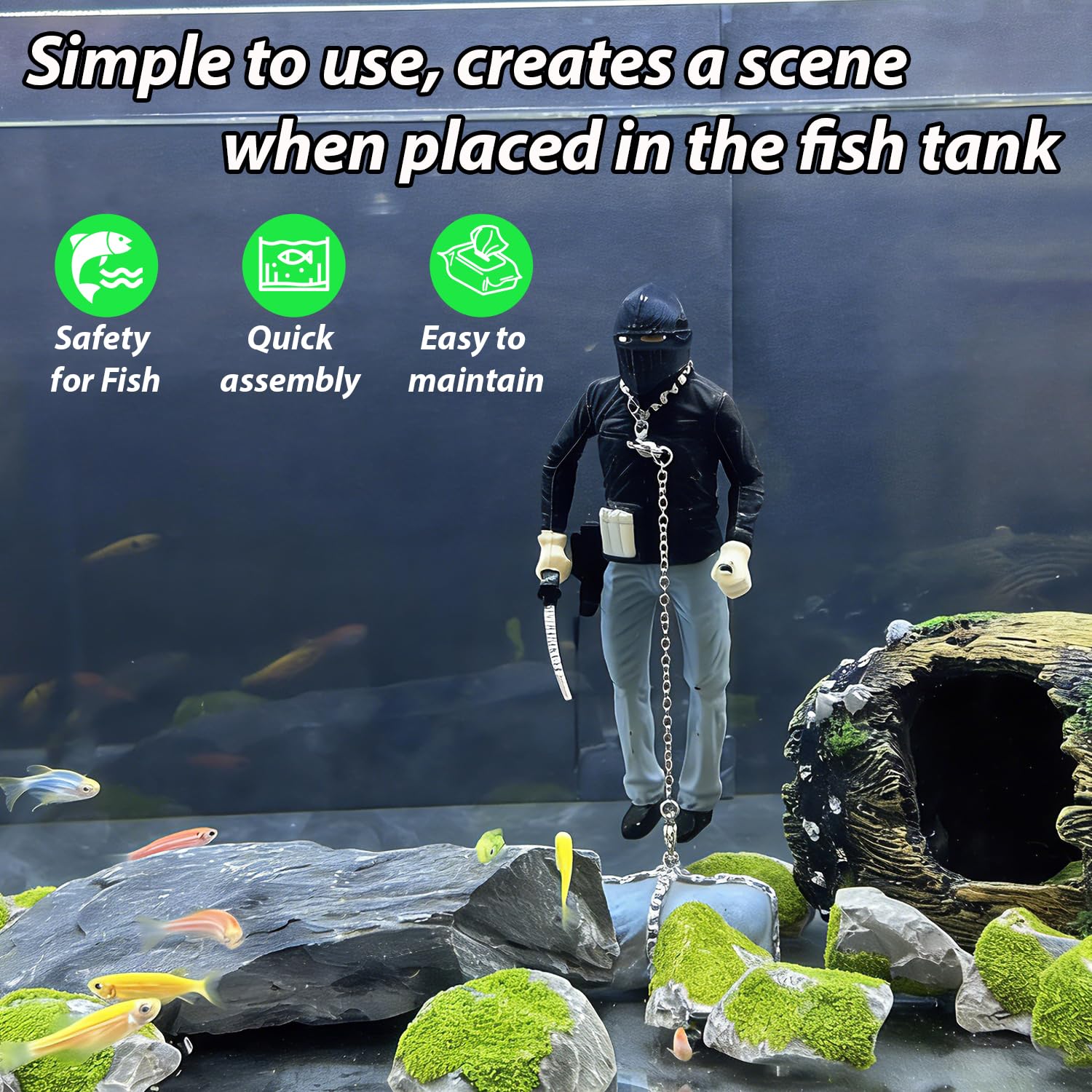 MWYZGmold realistic aquarium decor anchors the tank's focal point.