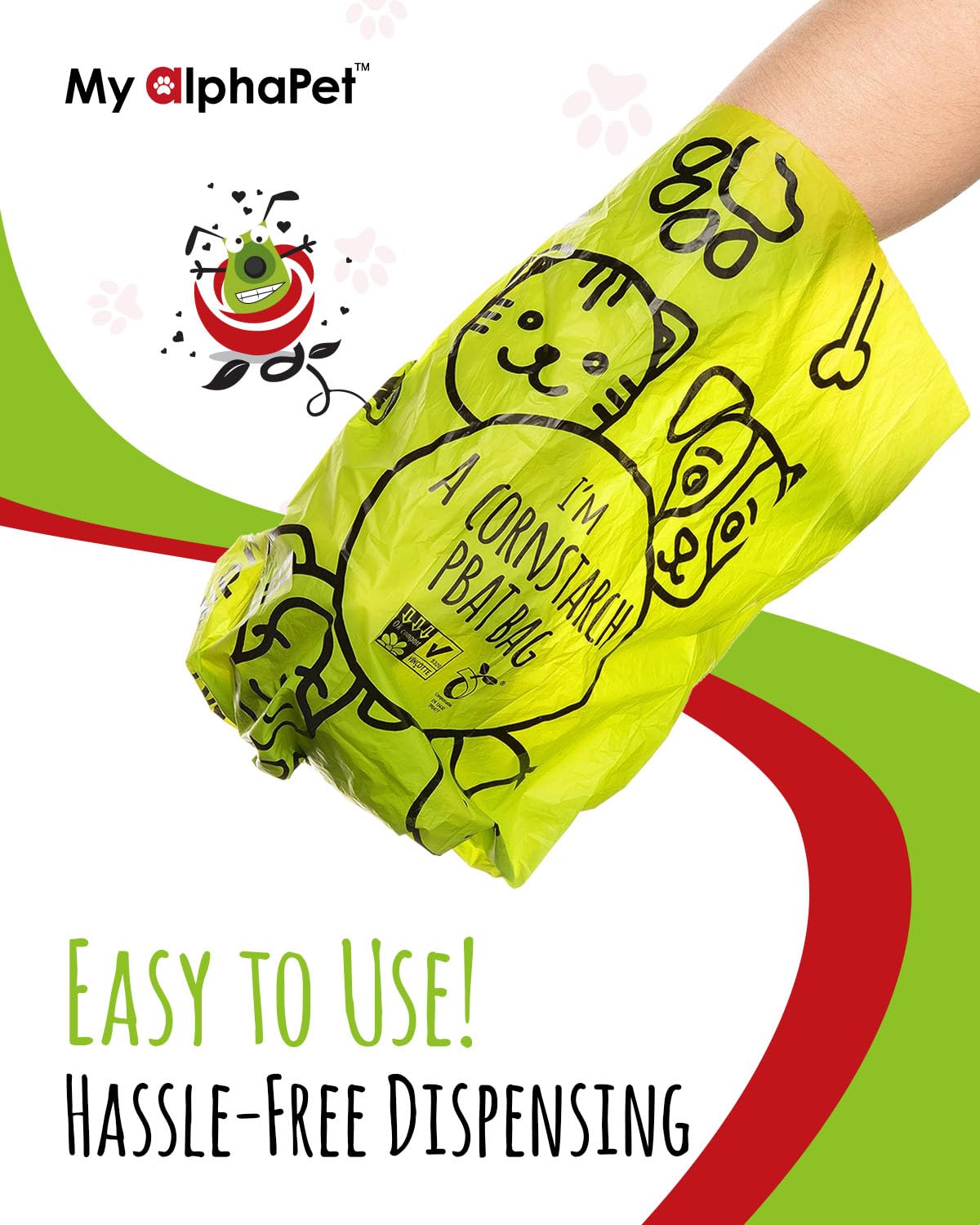 My AlphaPet corn-starch plant-based material supports eco-friendly disposal.