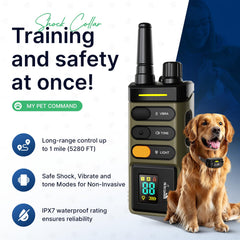 My Pet Command remote with beacon light aiding night visibility for dogs.